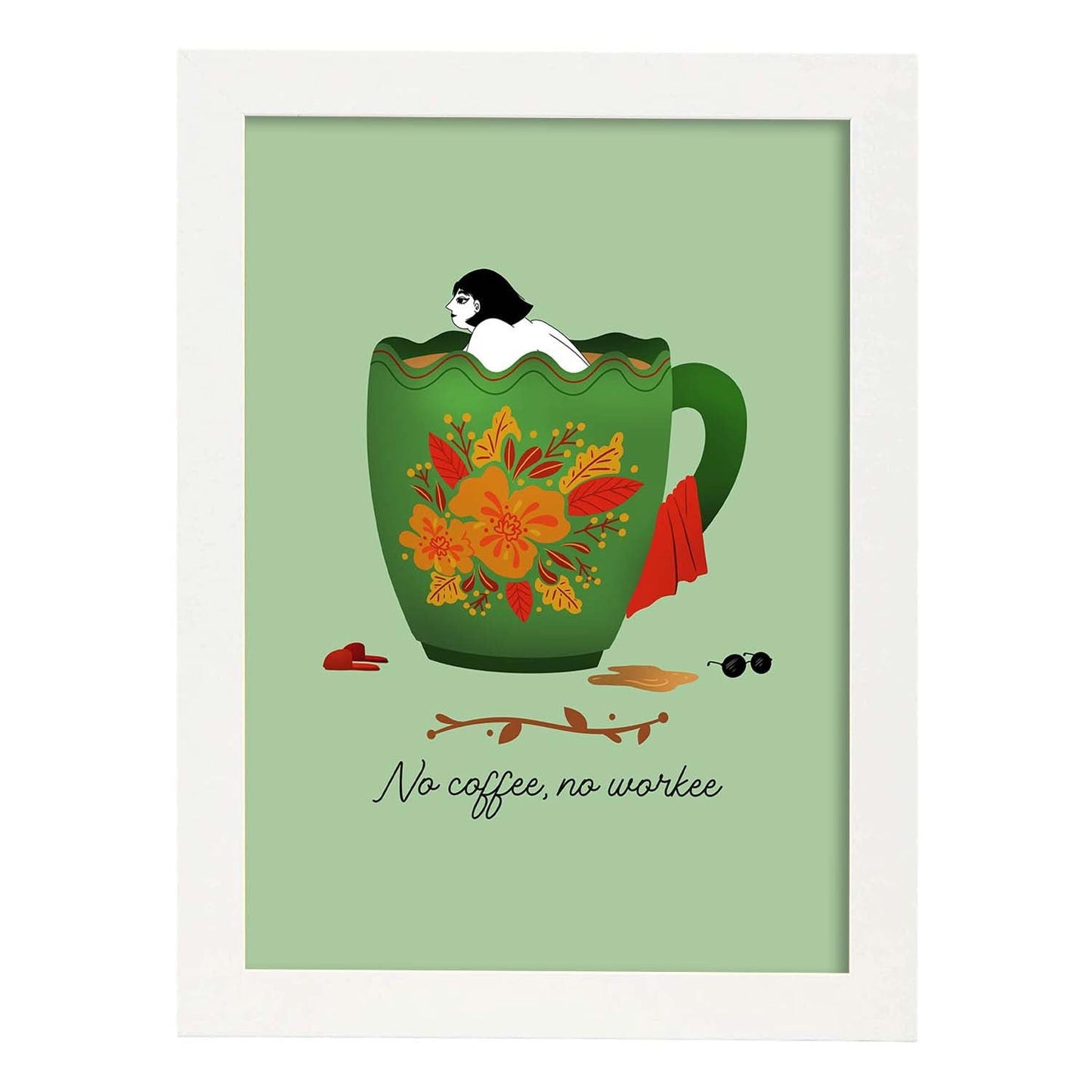 Set de láminas Sin café no. Pósters con ilustraciones para amantes del té y el café.-Artwork-Nacnic-A4-Marco Blanco-Nacnic Estudio SL