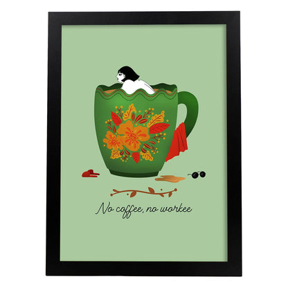 Set de láminas Sin café no. Pósters con ilustraciones para amantes del té y el café.-Artwork-Nacnic-A4-Marco Negro-Nacnic Estudio SL