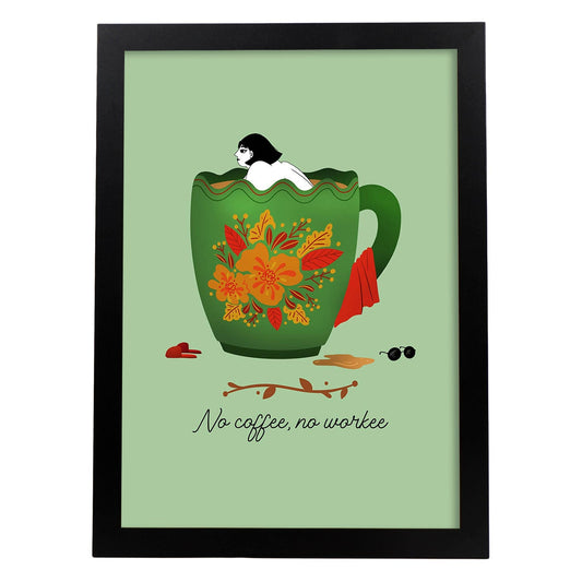 Set de láminas Sin café no. Pósters con ilustraciones para amantes del té y el café.-Artwork-Nacnic-A4-Marco Negro-Nacnic Estudio SL