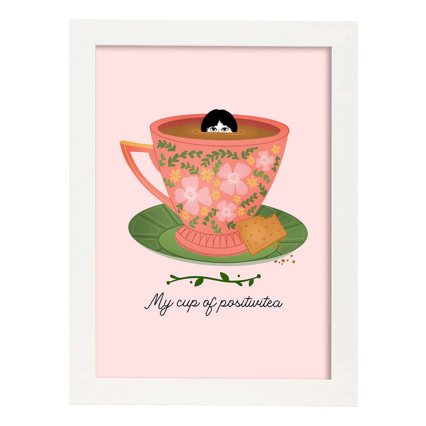 Set de láminas Té positivo. Pósters con ilustraciones para amantes del té y el café.-Artwork-Nacnic-A3-Marco Blanco-Nacnic Estudio SL