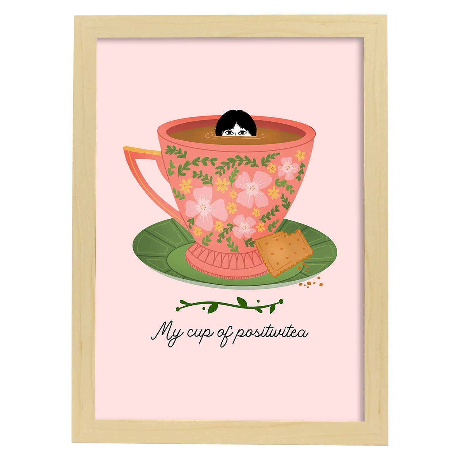 Set de láminas Té positivo. Pósters con ilustraciones para amantes del té y el café.-Artwork-Nacnic-A3-Marco Madera clara-Nacnic Estudio SL