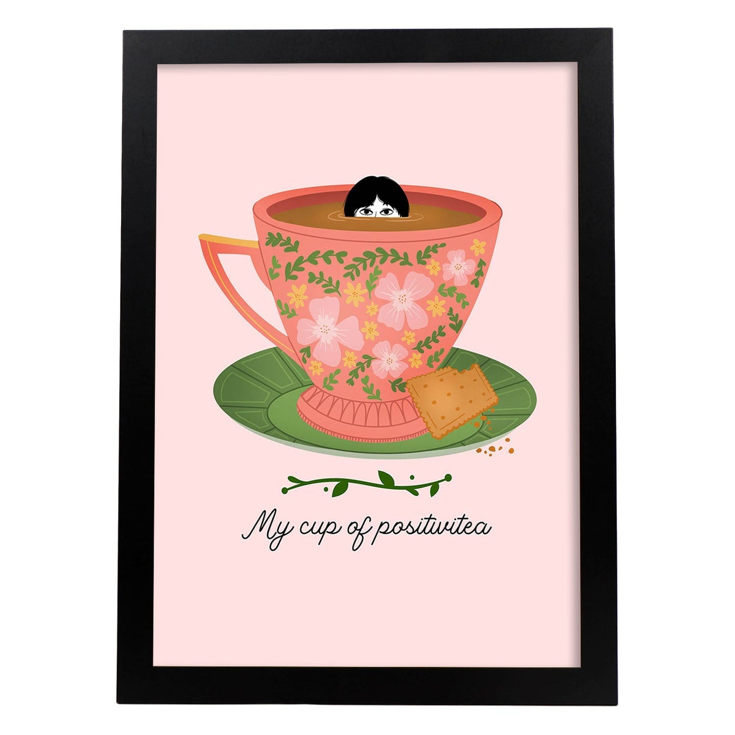 Set de láminas Té positivo. Pósters con ilustraciones para amantes del té y el café.-Artwork-Nacnic-A3-Marco Negro-Nacnic Estudio SL