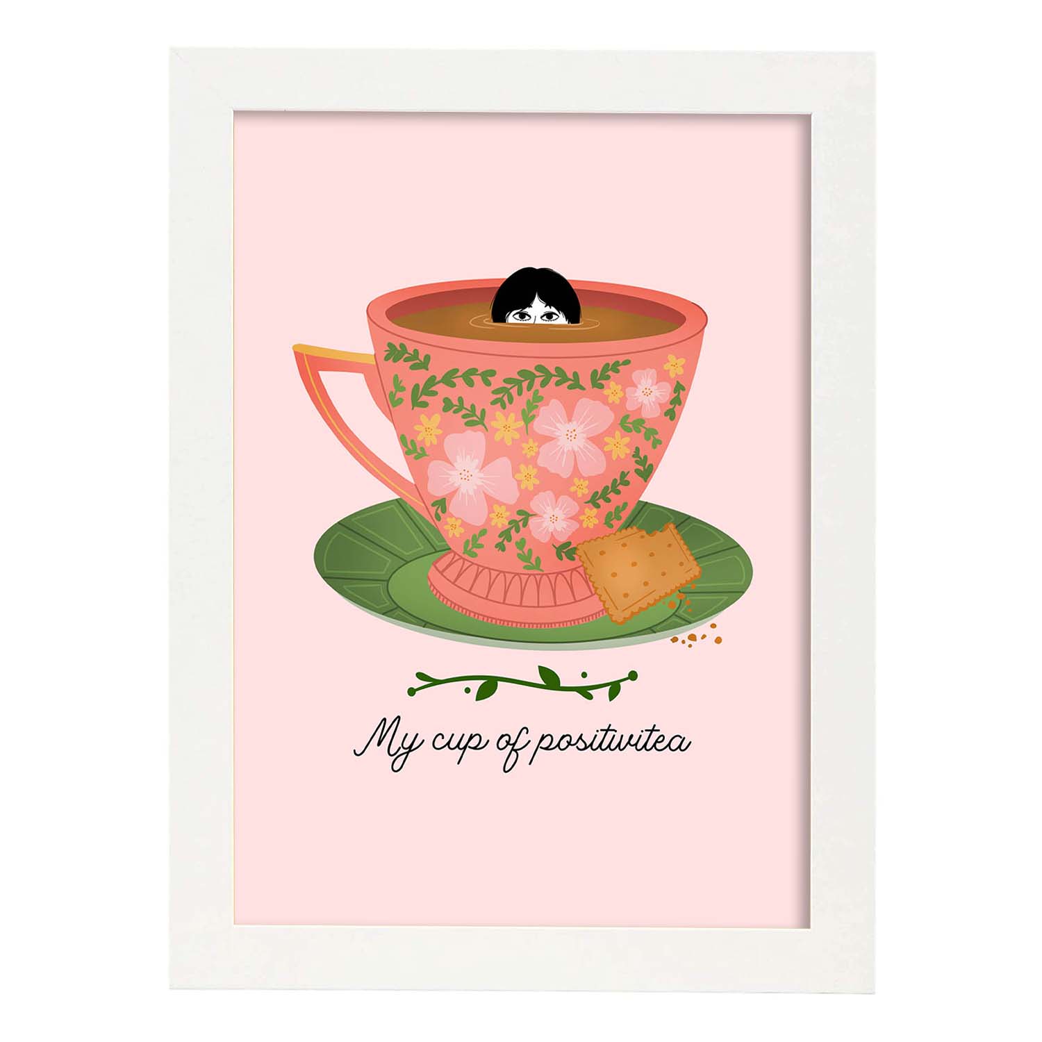 Set de láminas Té positivo. Pósters con ilustraciones para amantes del té y el café.-Artwork-Nacnic-A4-Marco Blanco-Nacnic Estudio SL