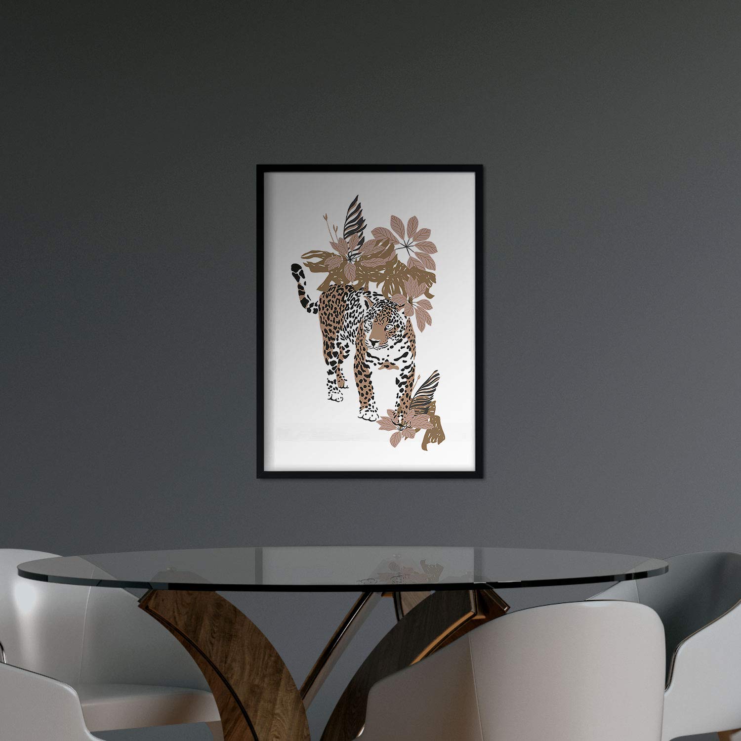 Set de posters de animales de la jungla. Lámina Leopardo Jirafa con diseño de animales, flores y plantas de la jungla.-Artwork-Nacnic-Nacnic Estudio SL