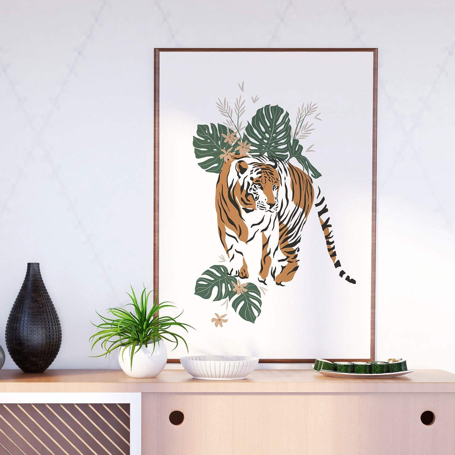 Set de posters de animales de la jungla. Lámina Tigre Cebra con diseño de animales, flores y plantas de la jungla.-Artwork-Nacnic-Nacnic Estudio SL