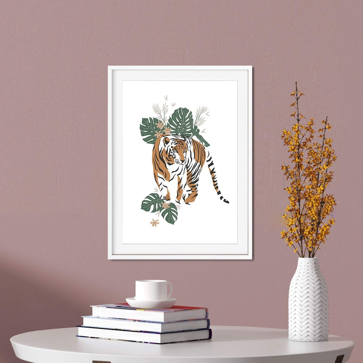 Set de posters de animales de la jungla. Lámina Tigre Leopardo con diseño de animales, flores y plantas de la jungla.-Artwork-Nacnic-Nacnic Estudio SL