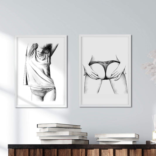 Set de posters eróticos. Láminas Frontal y Culo dibujadas con imágenes sensuales del cuerpo femenino.-Artwork-Nacnic-Nacnic Estudio SL