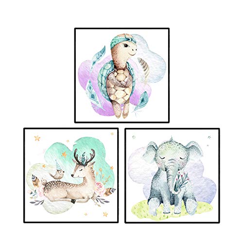 Set de Tres láminas para enmarcar Ciervo, Elefante Y Tortuga tamaño 25x25 cm-Artwork-Nacnic-Nacnic Estudio SL