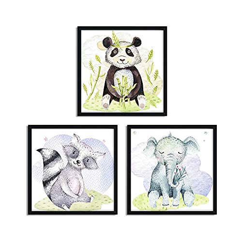 Set de Tres láminas para enmarcar Oso, Elefante Y Mofeta tamaño 25x25 cm-Artwork-Nacnic-Nacnic Estudio SL