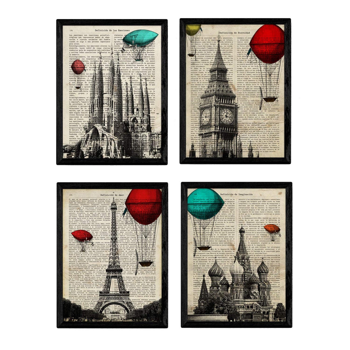 Set of 4 sheets of Cities. London, Barcelona, Moscow, Paris. A4. Frameless-Artwork-Nacnic-Nacnic Estudio SL
