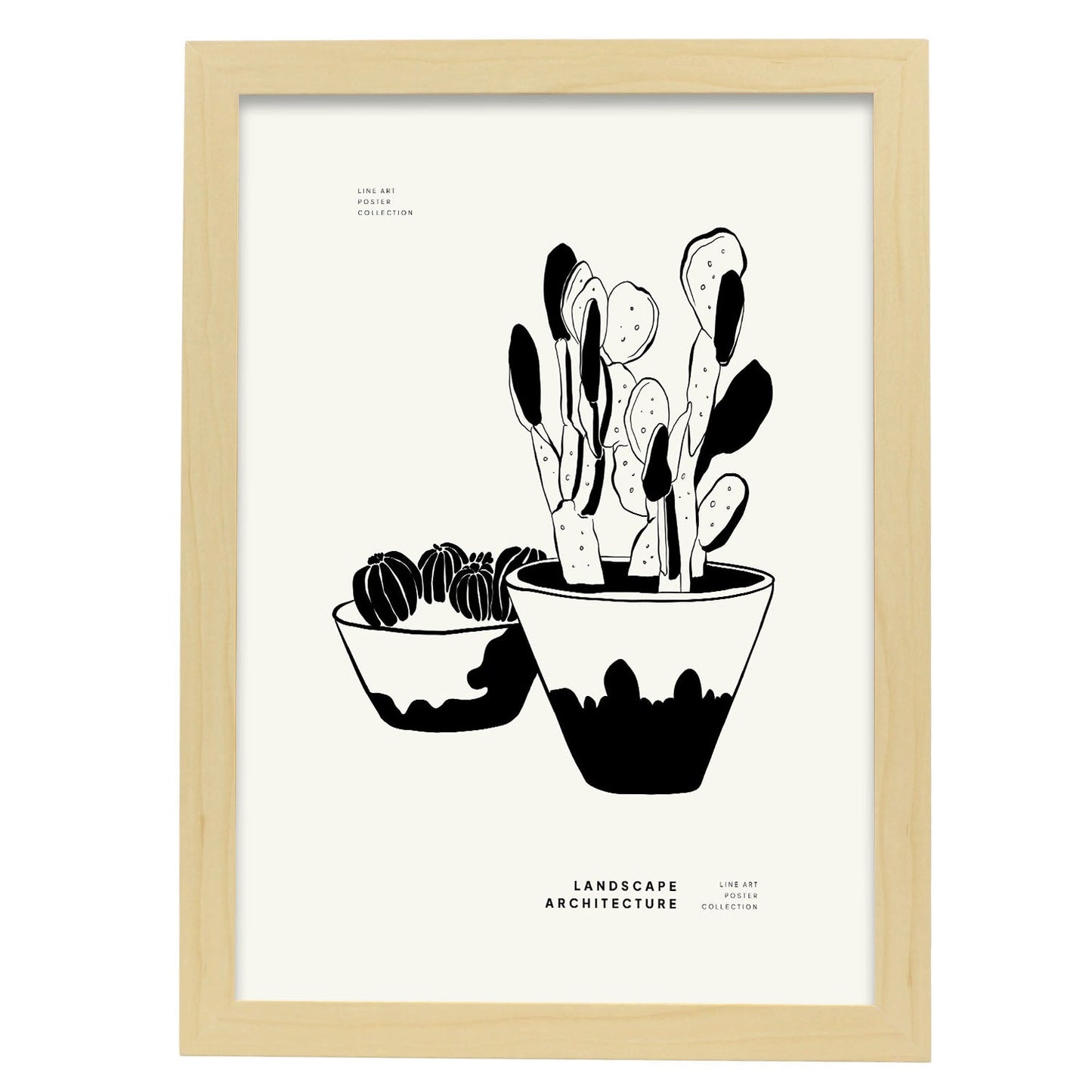 Small Potted Cactus-Artwork-Nacnic-A3-Marco Madera clara-Nacnic Estudio SL