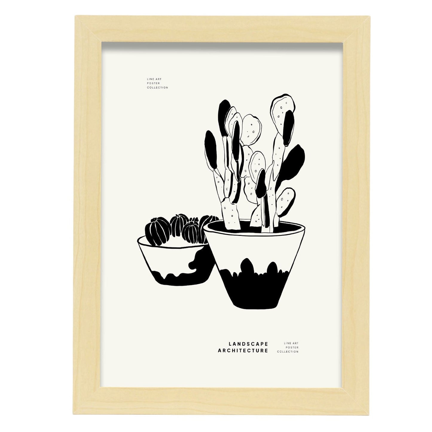 Small Potted Cactus-Artwork-Nacnic-A4-Marco Madera clara-Nacnic Estudio SL