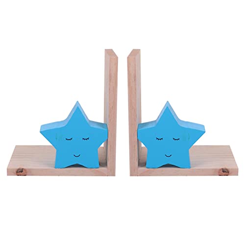 Sujetalibros Decorativo Infantil con diseño de Estrellas Azules | Sujetalibros para Niños en Estilo Nórdico | Soportes de Madera para Libros y Estanterías | Book Stand-Nacnic-Nacnic Estudio SL