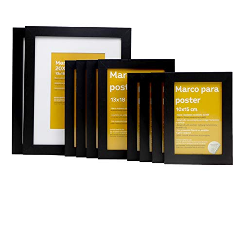 Tamaño de Marco Negro (10 SET - |20x25cm|x2 - |13x18cm|x4 - |10x15cm|x4)Marco negro para fotos, carteles, diplomas,-Nacnic-Nacnic Estudio SL