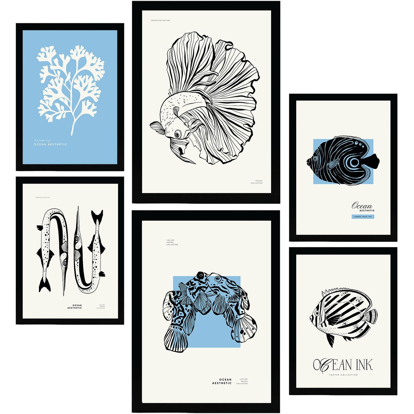 Thick Black Ink Posters. Fishes. Artistic Marine Aesthetic-Artwork-Nacnic-Nacnic Estudio SL