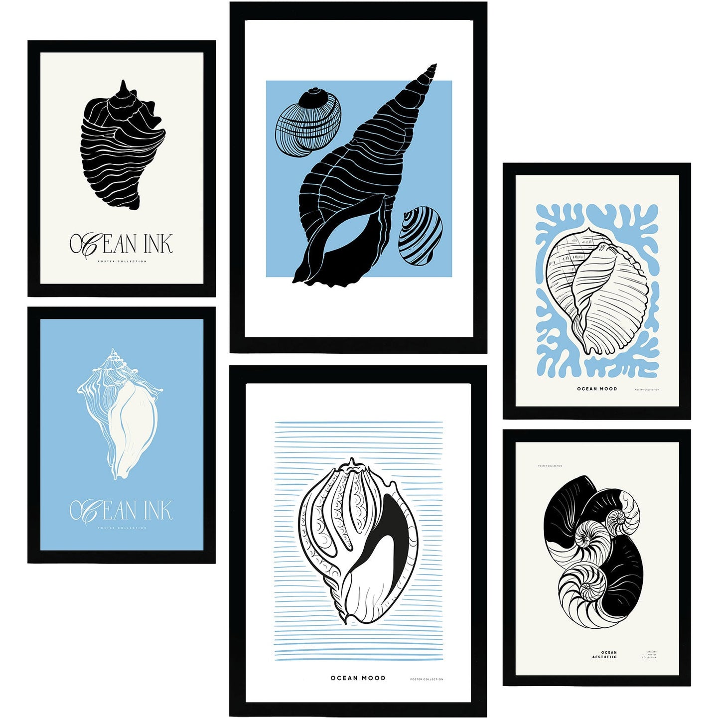 Thick Black Ink Posters. Sea Snail Shells. Artistic Marine Aesthetic-Artwork-Nacnic-Nacnic Estudio SL