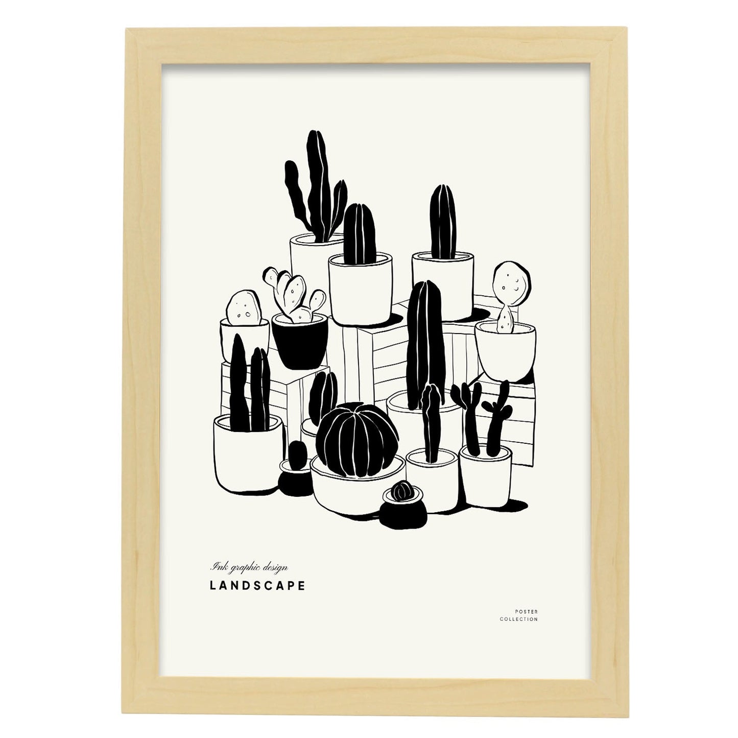 Tiny Potted Cactus-Artwork-Nacnic-A3-Marco Madera clara-Nacnic Estudio SL