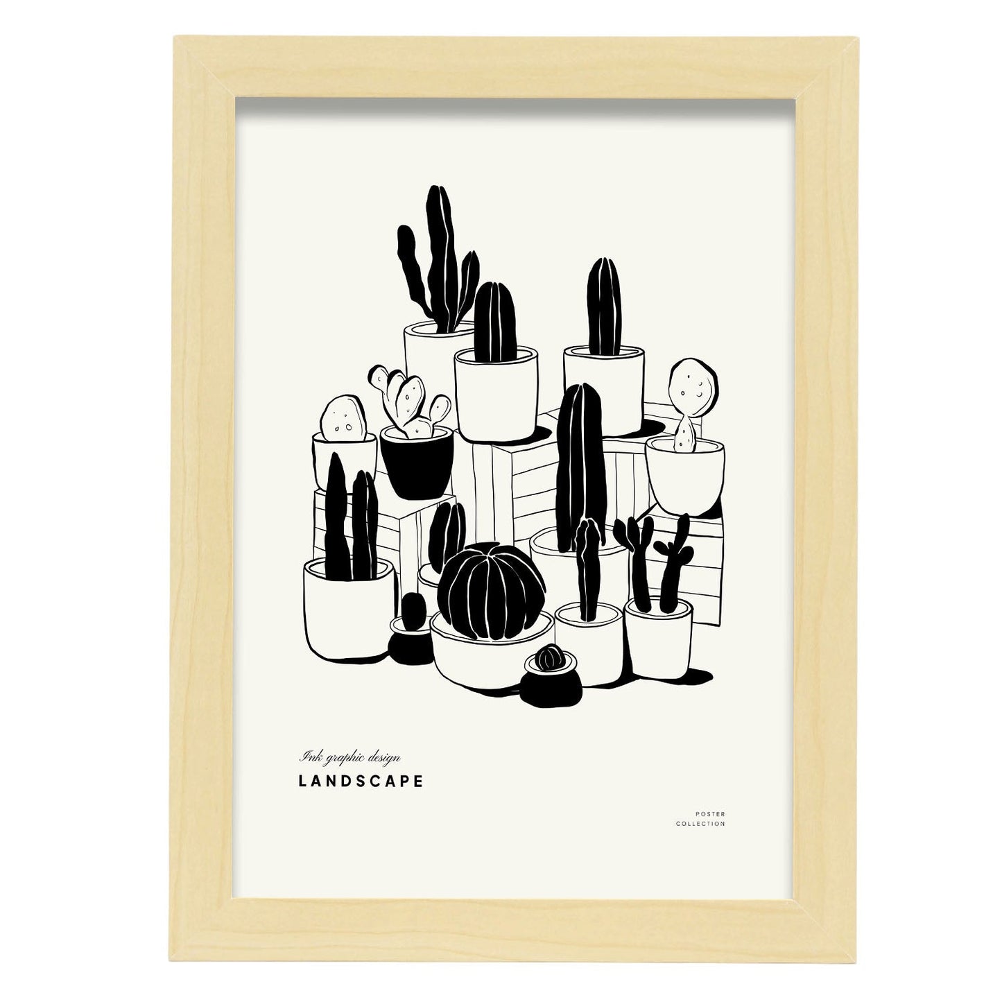 Tiny Potted Cactus-Artwork-Nacnic-A4-Marco Madera clara-Nacnic Estudio SL
