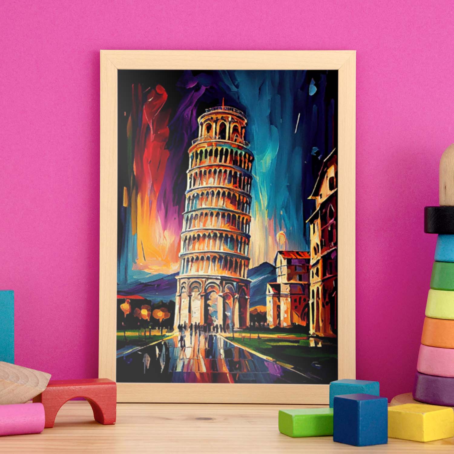 Torre de inclinación nácnica de Pisa Pisa Italia Cepillo de pintura al óleo. Estampados de arte de pared estético para el diseño de dormitorio o sala de estar.-Artwork-Nacnic-Nacnic Estudio SL