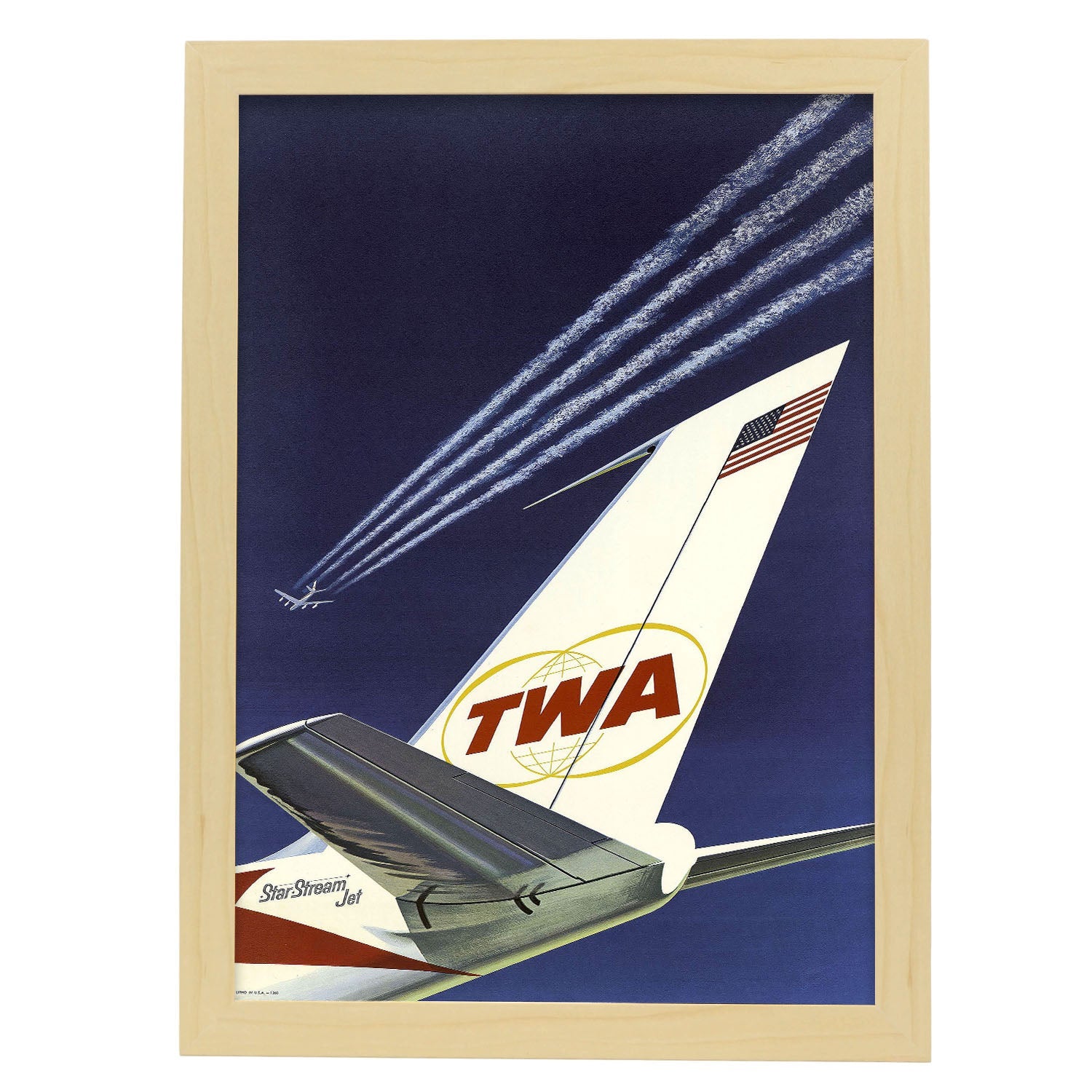 TWA-plane-tail-fin-Artwork-Nacnic-A3-Marco Madera clara-Nacnic Estudio SL