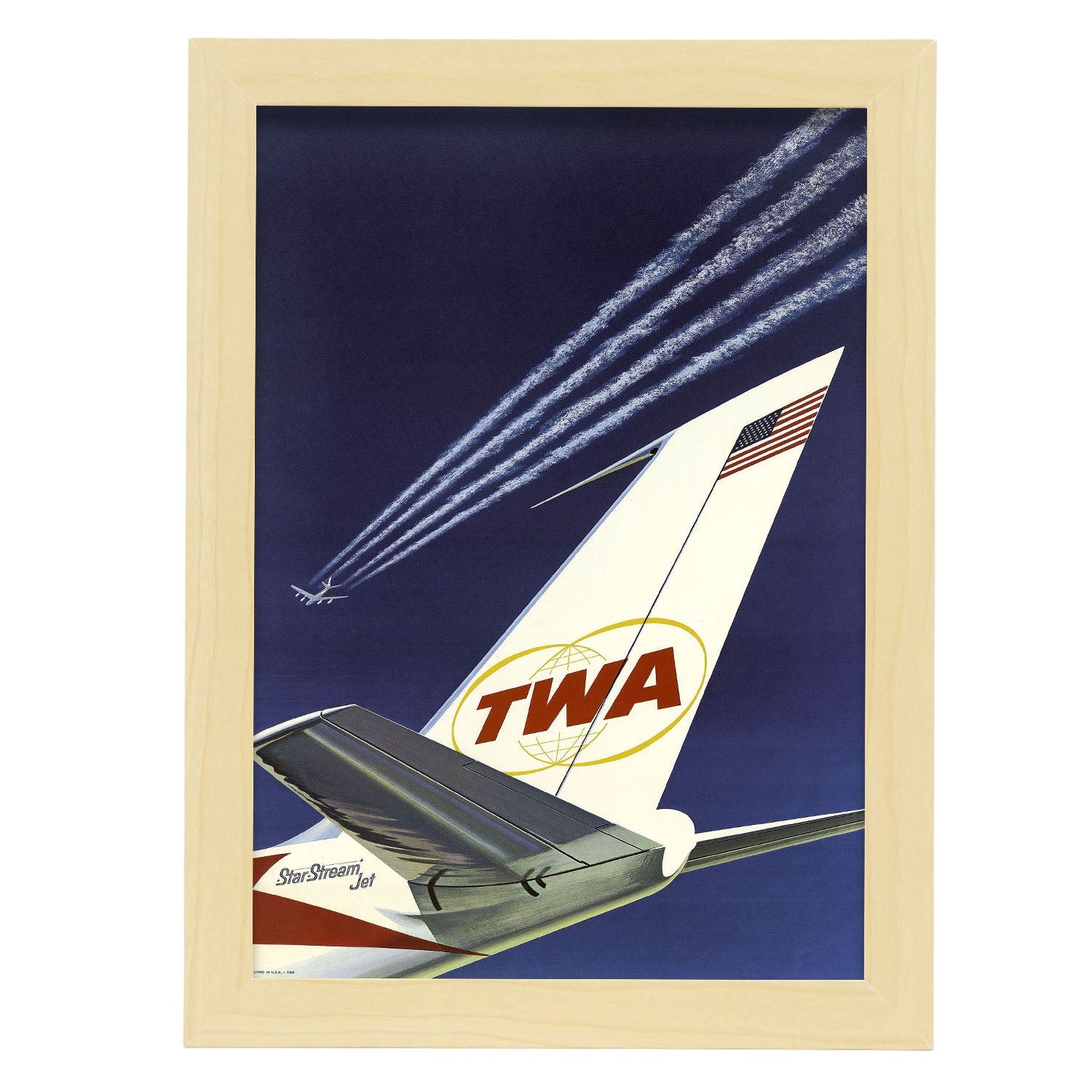 TWA-plane-tail-fin-Artwork-Nacnic-A4-Marco Madera clara-Nacnic Estudio SL
