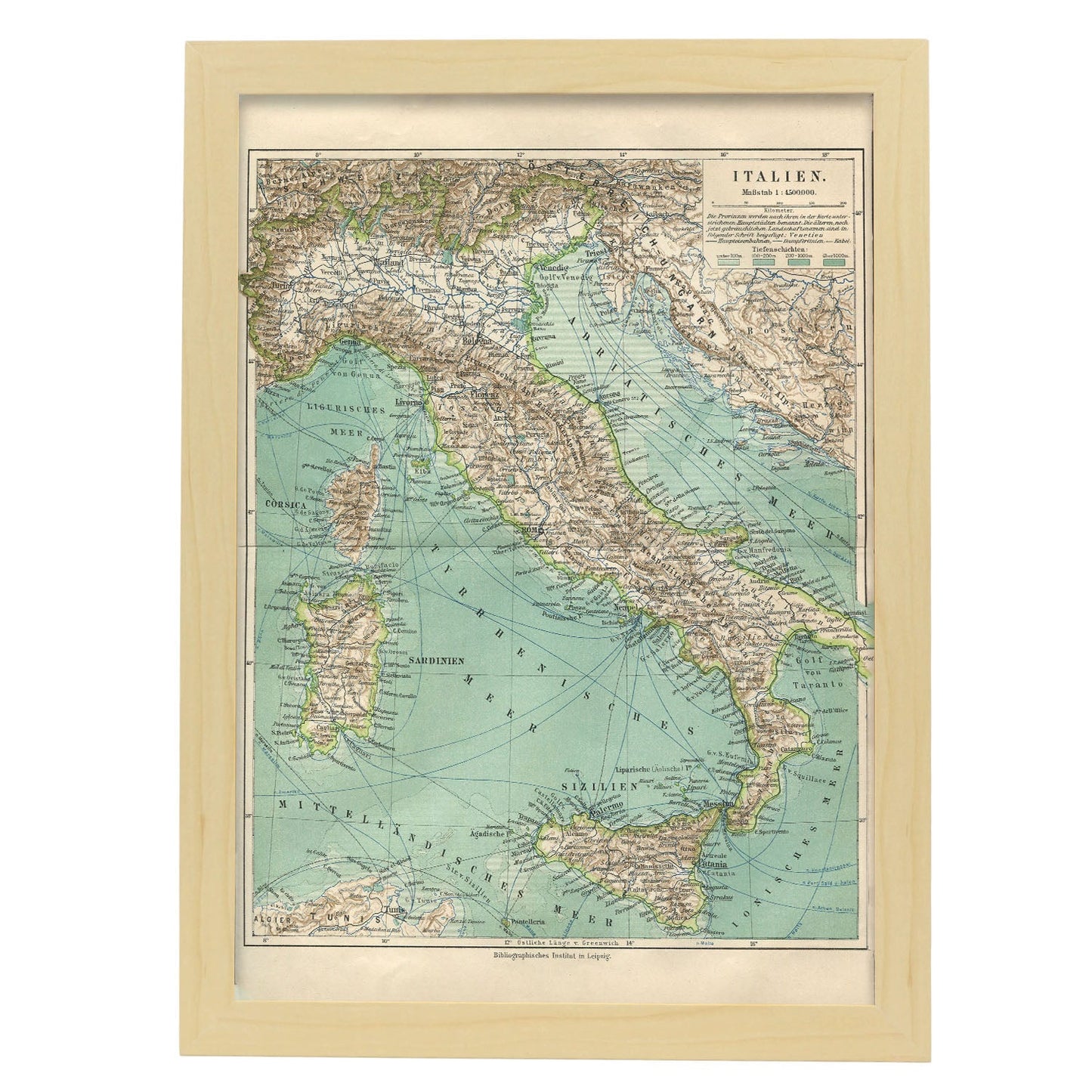 Vintage Map of Italy-Artwork-Nacnic-A3-Marco Madera clara-Nacnic Estudio SL