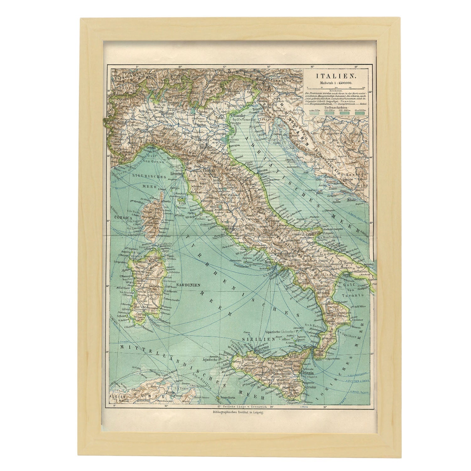 Vintage Map of Italy-Artwork-Nacnic-A3-Marco Madera clara-Nacnic Estudio SL