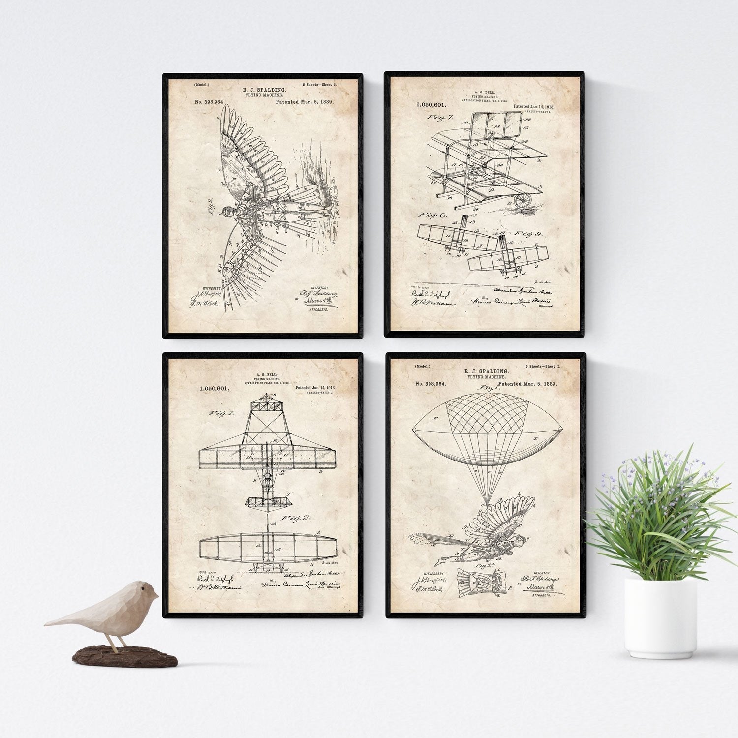 Vintage - Pack de 4 Láminas con Patentes de Aviones. Set de Posters con inventos y Patentes Antiguas.-Artwork-Nacnic-Nacnic Estudio SL