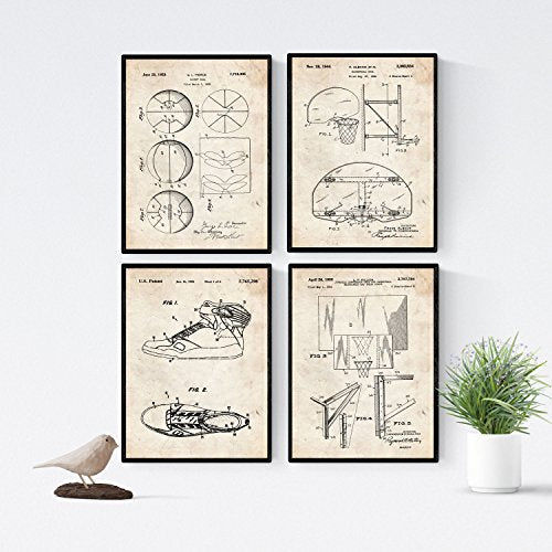 Vintage - Pack de 4 láminas con Patentes de Baloncesto 2. Set de posters con inventos y patentes antiguas.-Artwork-Nacnic-Nacnic Estudio SL