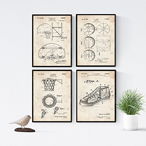 VINTAGE - Pack de 4 láminas con PATENTES de BALONCESTO. Set de posters con inventos y Patentes Antiguas. Nacnic-Artwork-Nacnic-Nacnic Estudio SL