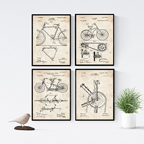 Vintage - Pack de 4 láminas con Patentes de Bicicletas 2. Set de Posters con inventos y Patentes Antiguas.-Artwork-Nacnic-Nacnic Estudio SL