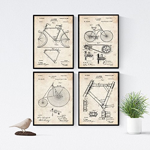 Vintage - Pack de 4 láminas con Patentes de Bicicletas. Set de Posters con inventos y Patentes Antiguas.-Artwork-Nacnic-Nacnic Estudio SL