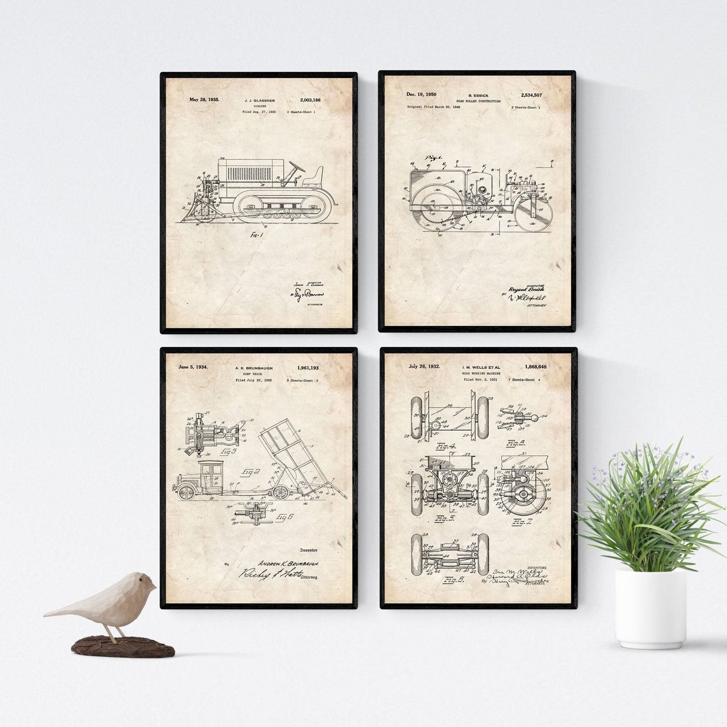 Vintage - Pack de 4 Láminas con Patentes de Camiones. Set de Posters con inventos y Patentes Antiguas.-Artwork-Nacnic-Nacnic Estudio SL