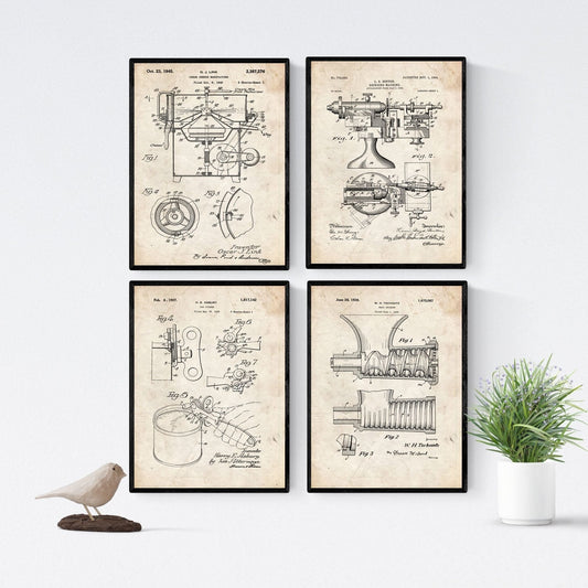 Vintage - Pack de 4 Láminas con Patentes de Cocina. Set de Posters con inventos y Patentes Antiguas.-Artwork-Nacnic-Nacnic Estudio SL