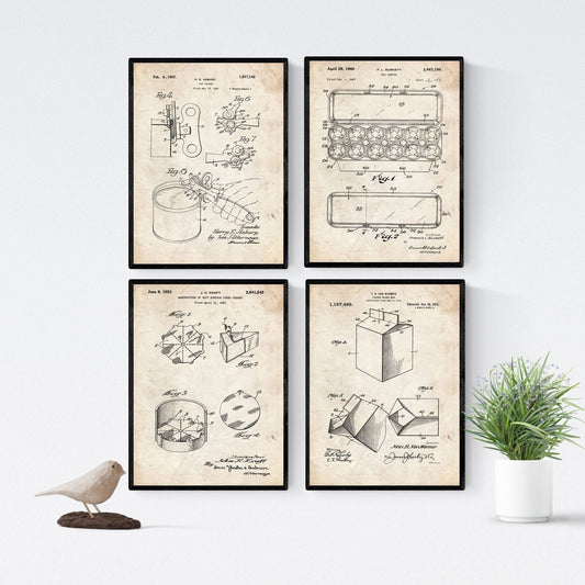 Vintage - Pack de 4 Láminas con Patentes de Comida. Set de Posters con inventos y Patentes Antiguas.-Artwork-Nacnic-Nacnic Estudio SL