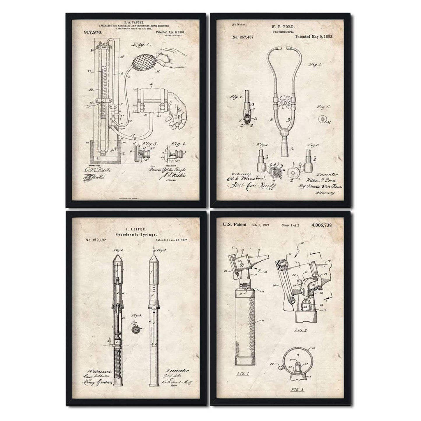 Vintage - Pack de 4 Láminas con Patentes de Equipamiento Medico. Set de Posters con inventos y Patentes Antiguas.-Artwork-Nacnic-Nacnic Estudio SL