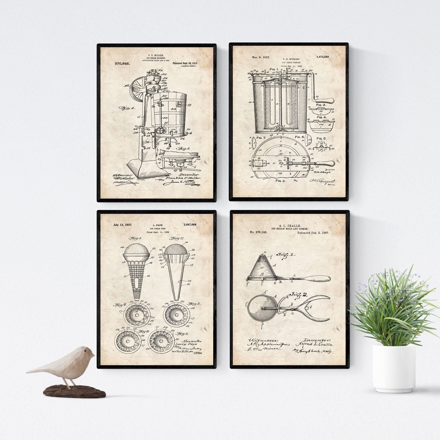 Vintage - Pack de 4 Láminas con Patentes de Helado. Set de Posters con inventos y Patentes Antiguas.-Artwork-Nacnic-Nacnic Estudio SL
