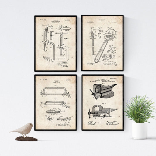 Vintage - Pack de 4 Láminas con Patentes de Herramientas 2. Set de Posters con inventos y Patentes Antiguas.-Artwork-Nacnic-Nacnic Estudio SL