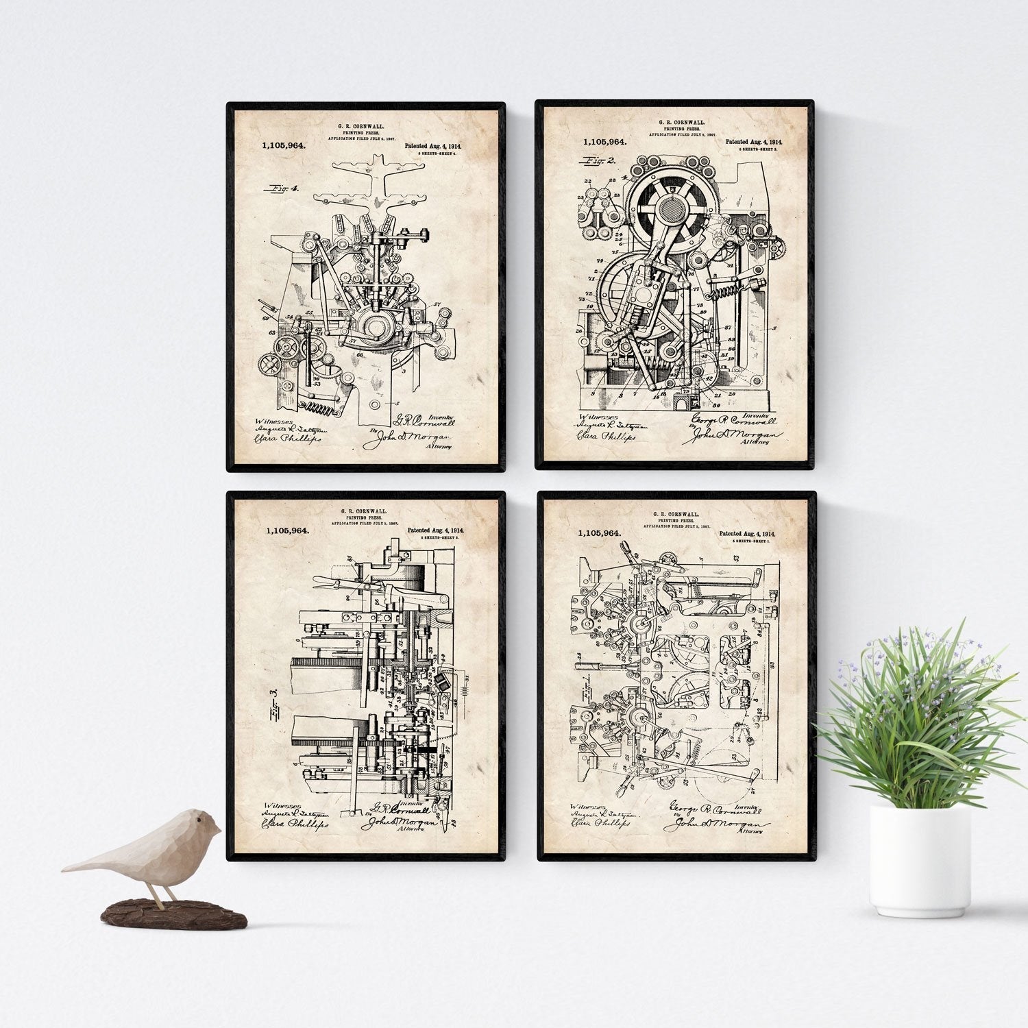 Vintage - Pack de 4 Láminas con Patentes de IMPRENTAS. Set de Posters con inventos y Patentes Antiguas.-Artwork-Nacnic-Nacnic Estudio SL