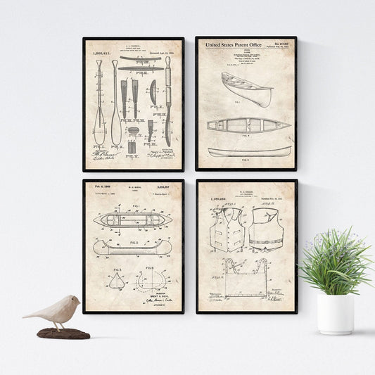 Vintage - Pack de 4 Láminas con Patentes de Kayak. Set de Posters con inventos y Patentes Antiguas.-Artwork-Nacnic-Nacnic Estudio SL
