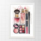 Set de 2 Cuadros de Maquillaje y Cosmética con Flores Rosas, Ilustración impresa para decorar las paredes del WC, Tocador, Baño, Vestidor, Salón