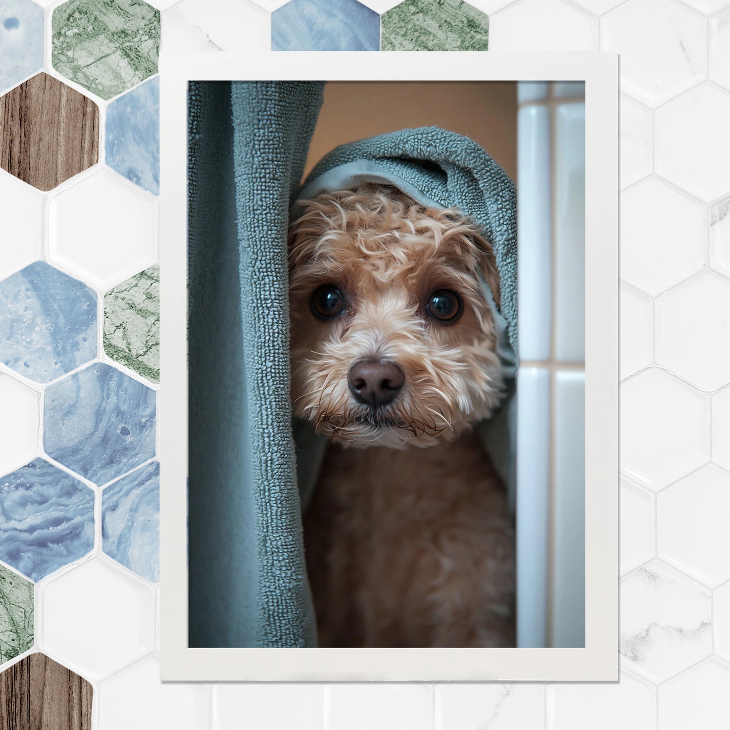 Set de 2 Cuadros Coloridos de Perro en la Ducha, Ilustración de Baño de Cachorros en Estilo Fotográfico, Lindos Animales para Decorar, Arte de Pared para Inodoro, Ducha, Baño, WC