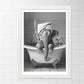 Set de 2 Cuadros Elefante en la Bañera con Simpáticos Animales en Blanco y Negro Ilustración impresa para decorar las paredes del Inodoro, Ducha, Cuarto de baño, Aseo, WC