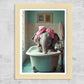 Set de 3 Cuadros de Bebé Elefante Bañandose con Lindos Animales Coloridos, Ilustración para Decorar, Wallart para Inodoro, Ducha, Baño, Aseo, WC