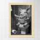 Set de 2 Cuadros de Animales con Periódico en el WC, Perro, Cerdo, Blanco y Negro con Ilustración Impresa en Estilo B/N para Decorar las Paredes del WC, Cuarto de Baño, Aseo, WC