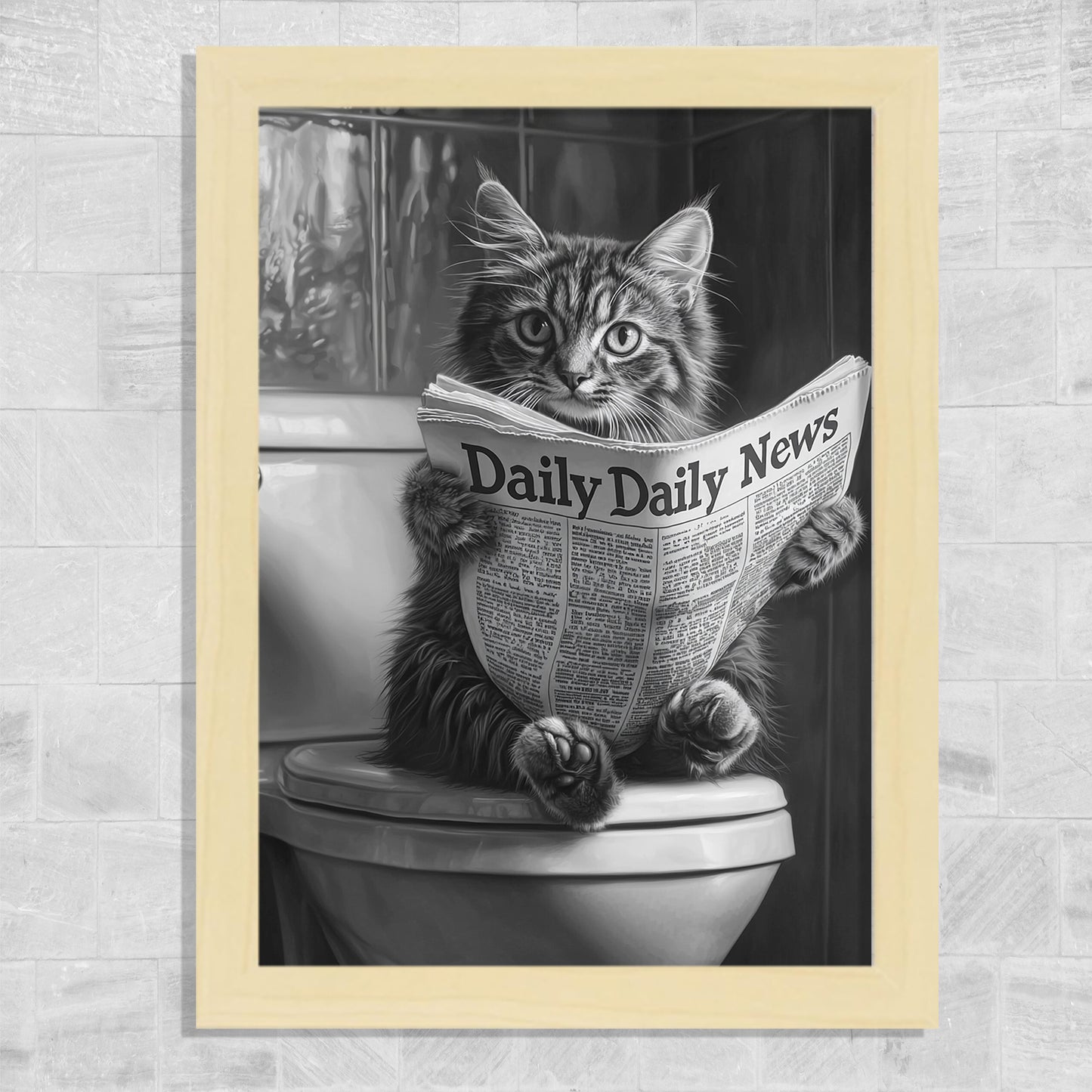 Set de 3 Cuadros Animales Leyendo Periódico En El Inodoro, Gato, Perro, Llama, Póster en Blanco y Negro con Ilustración Impresa en Estilo B/N para Decorar las Paredes del Inodoro, Baño, Lavabo, WC