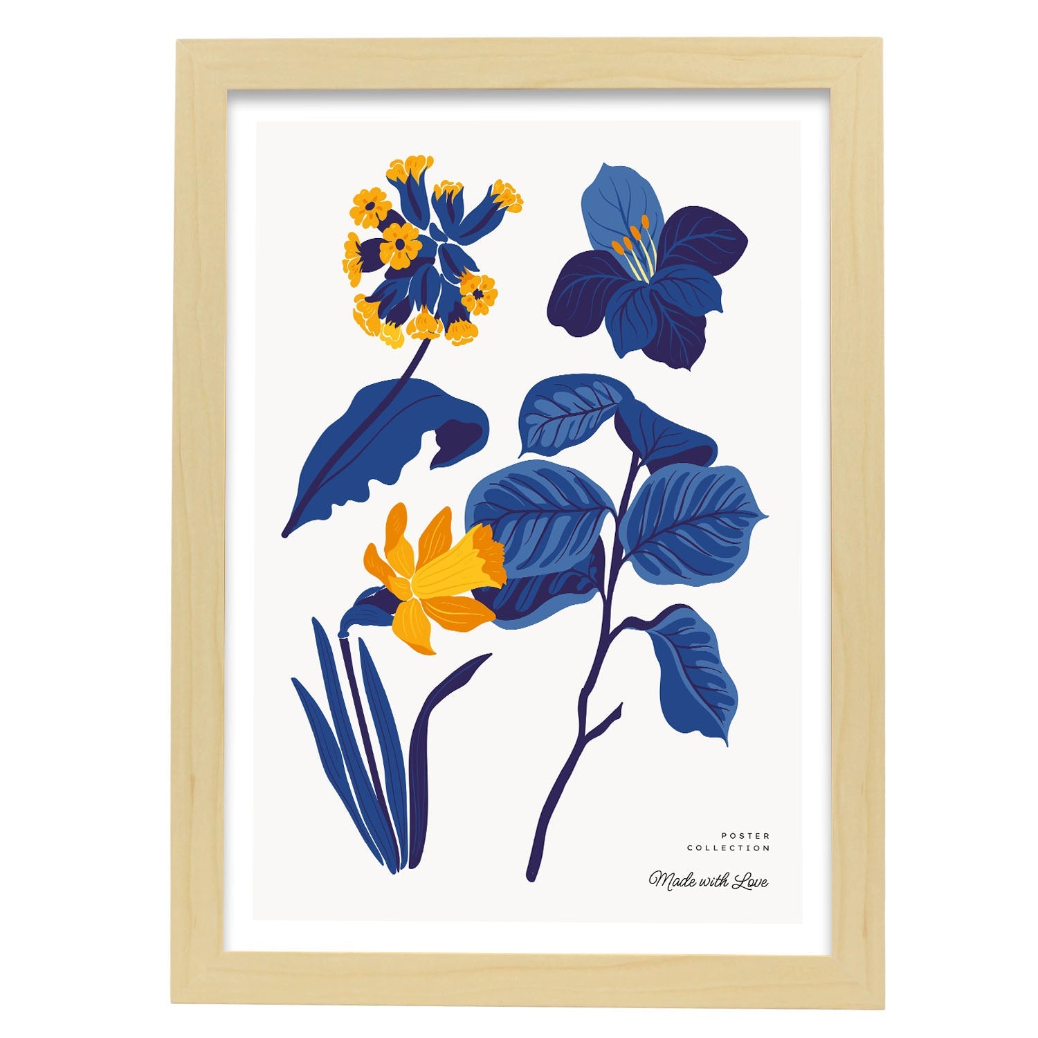 Yellow Flowers Blue Leaves-Artwork-Nacnic-A3-Marco Madera clara-Nacnic Estudio SL