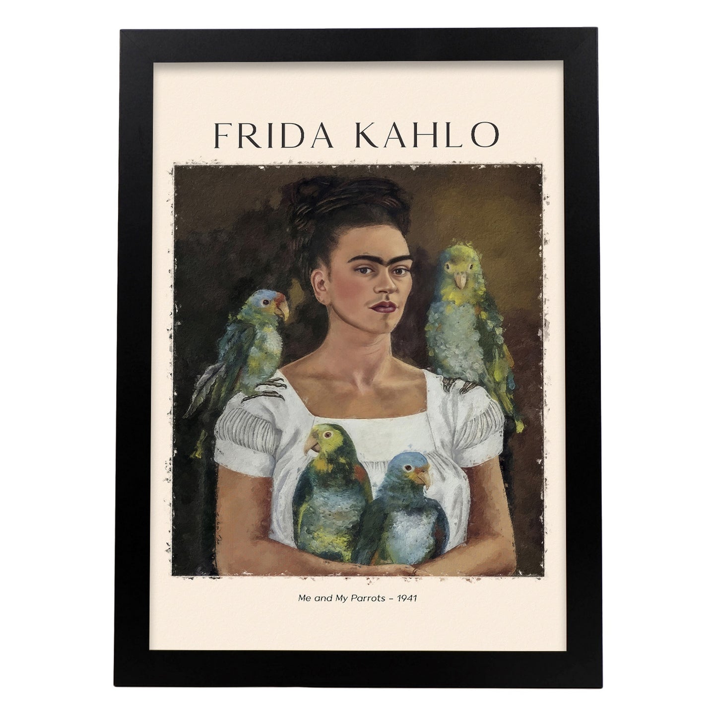 Lámina decorativa de Yo y mis loros inspirada en Frida Kahlo