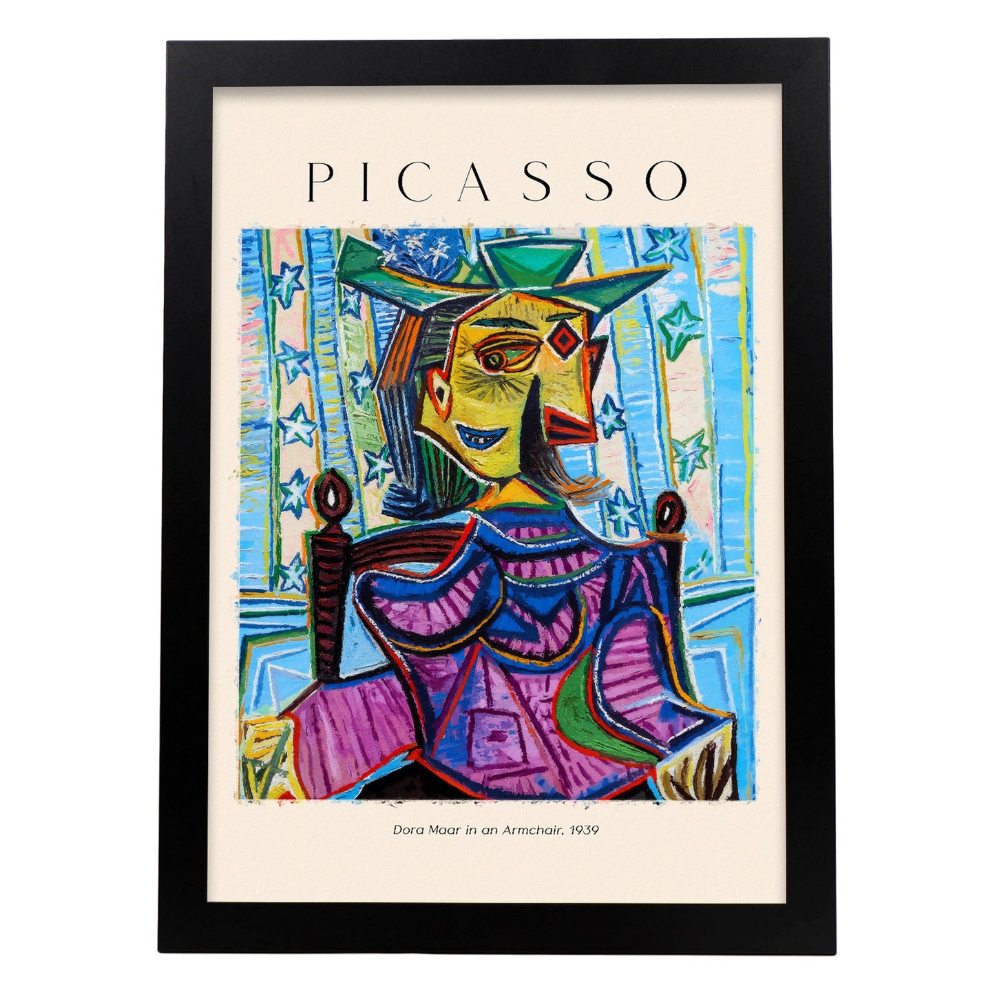 Lámina decorativa de Dora Maar en un sillón inspirada en Picasso