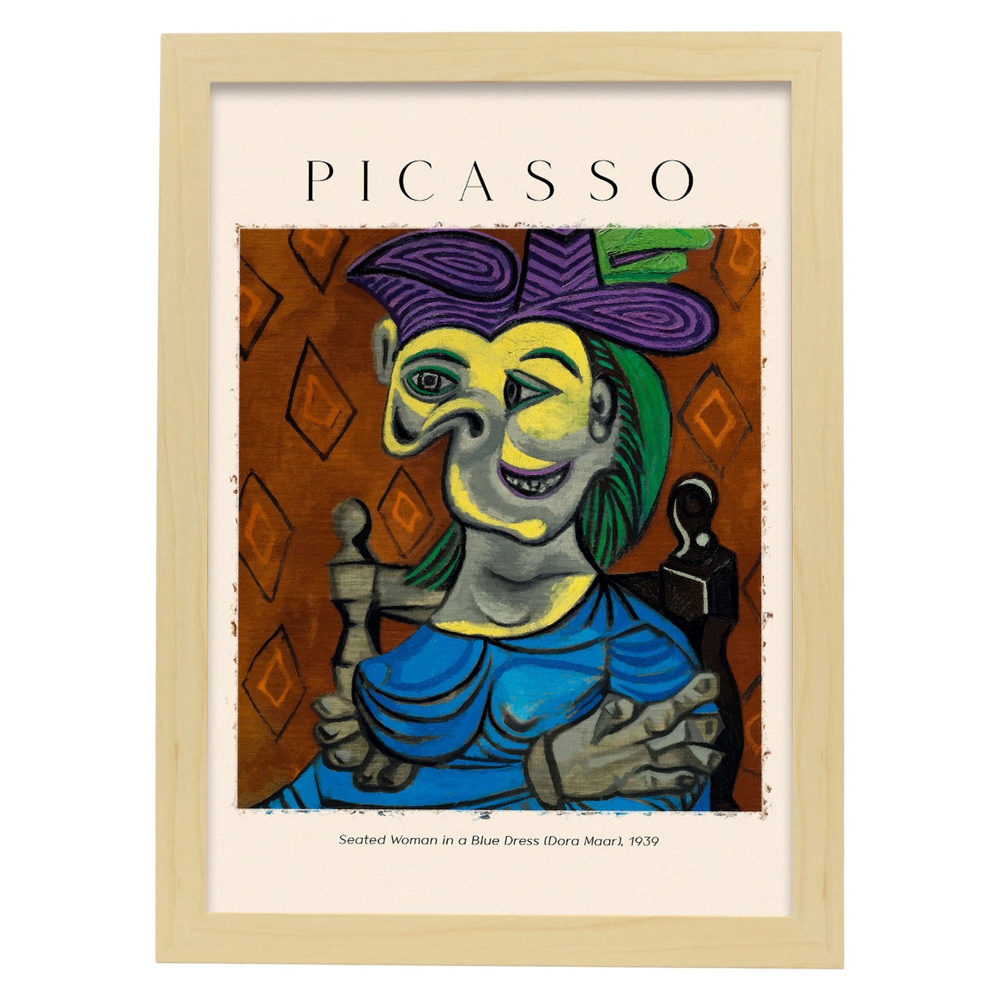 Lámina de Mujer Sentada con Vestido Azul Estilo Picasso